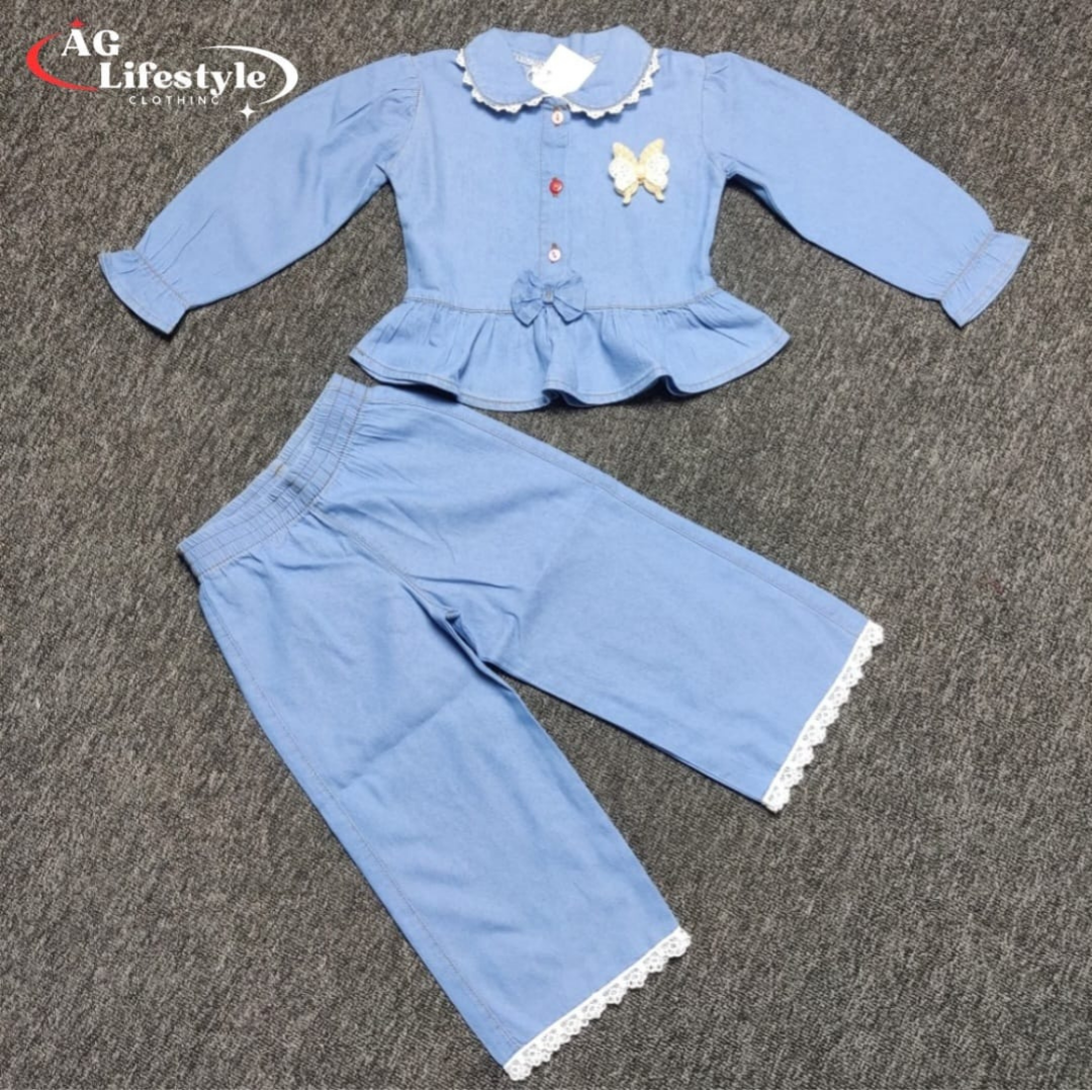 Girls' Denim Fancy Full Sleeve Set - 302
