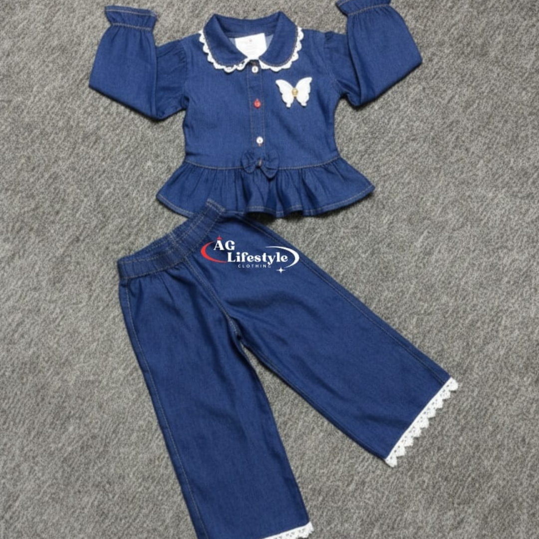 Girls' Denim Fancy Full Sleeve Set - 301