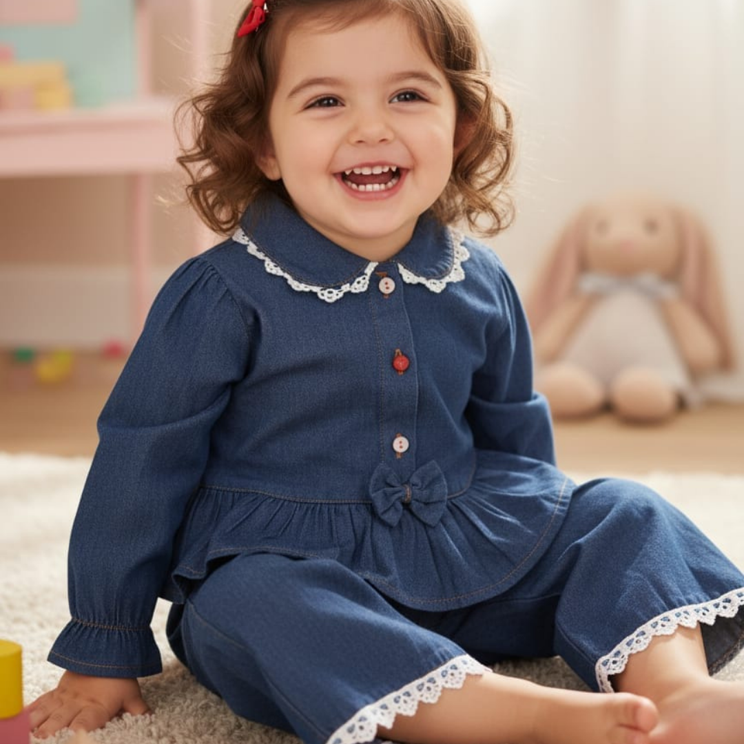 Girls' Denim Fancy Full Sleeve Set - 301