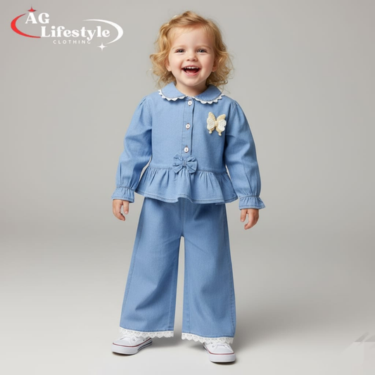 Girls' Denim Fancy Full Sleeve Set - 302