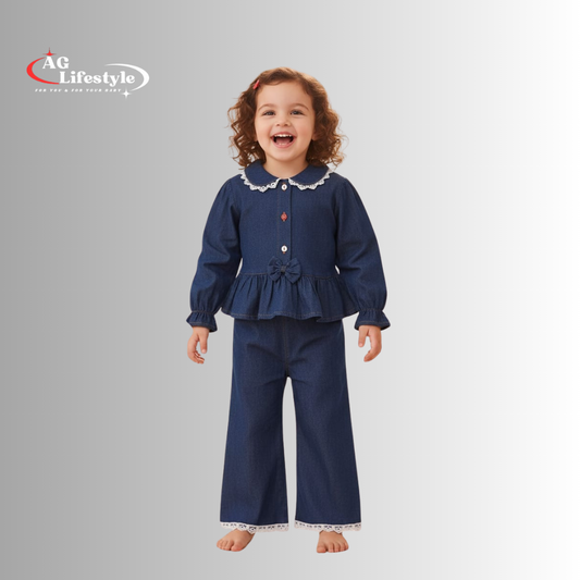 Girls' Denim Fancy Full Sleeve Set - 301