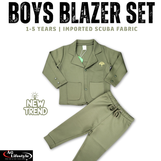 Exclusive Boys Blazer Set- Oliv