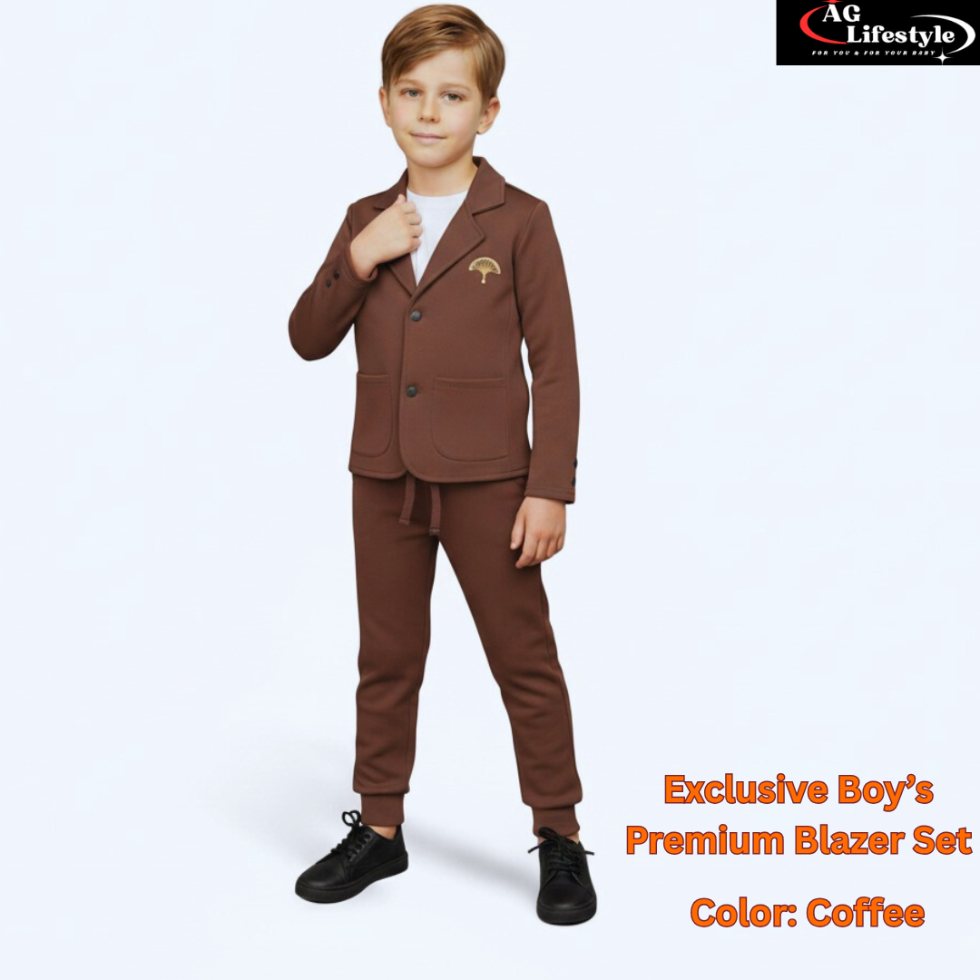 Exclusive Boys Blazer Set- Coffee