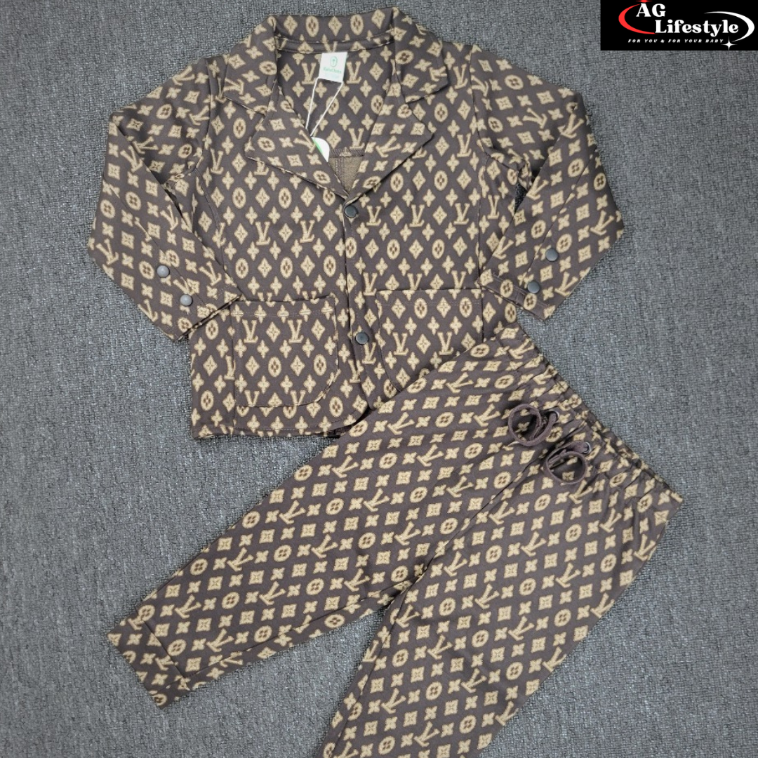 Exclusive Boys Blazer Set Coffee Gold Print