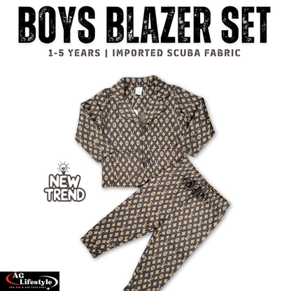 Exclusive Boys Blazer Set Coffee Gold Print
