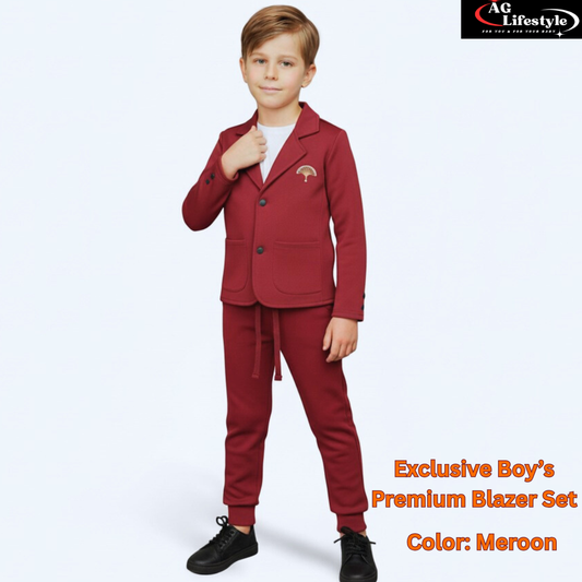 Exclusive Boys Blazer Set- Meroon