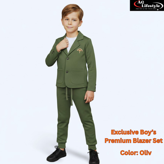 Exclusive Boys Blazer Set- Oliv