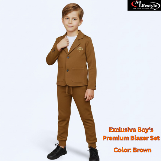 Exclusive Boys Blazer Set- Brown