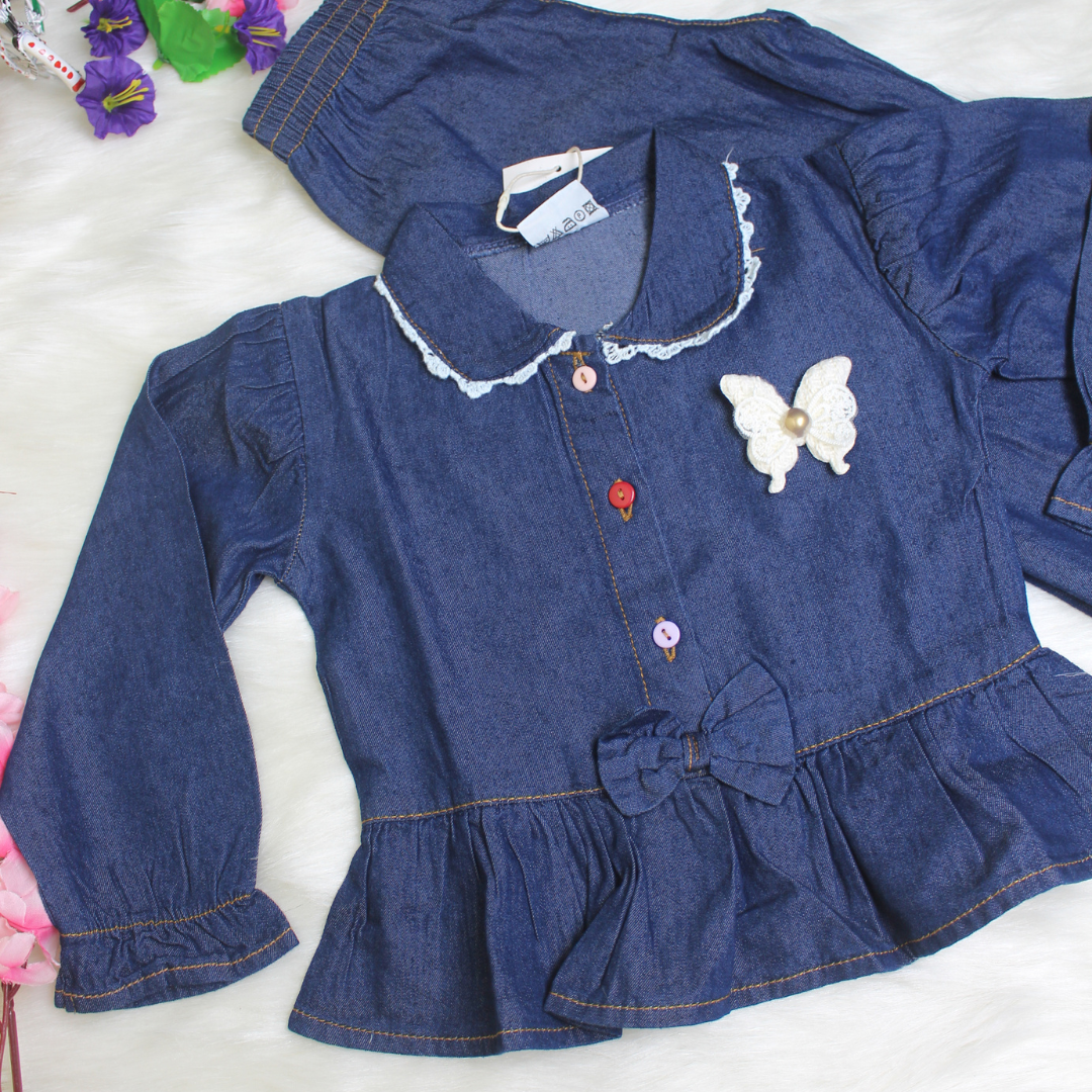 Girls' Denim Fancy Full Sleeve Set - 301
