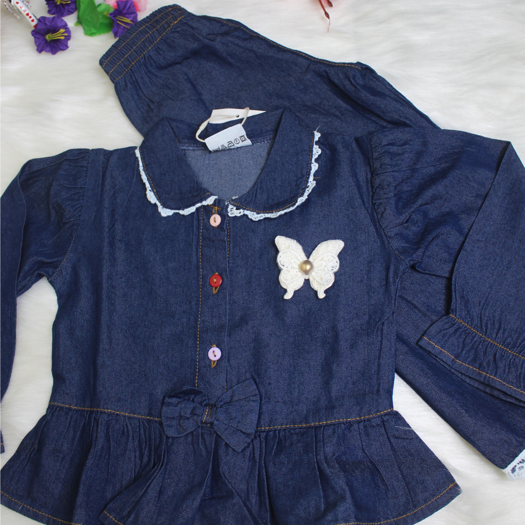 Girls' Denim Fancy Full Sleeve Set - 301