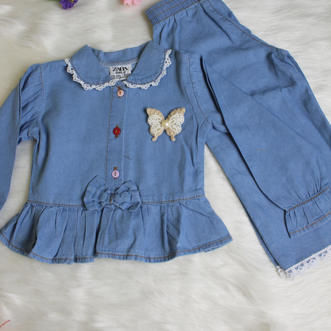 Girls' Denim Fancy Full Sleeve Set - 302