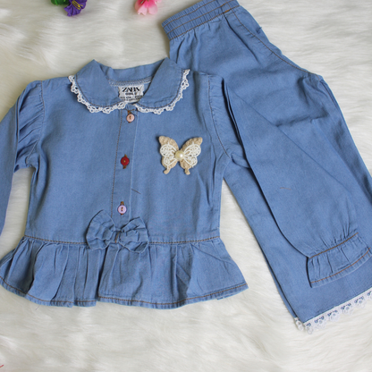 Girls' Denim Fancy Full Sleeve Set - 302